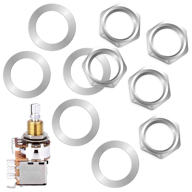 simarro 5 Set Jack Socket Nut with Washer, 3/8" Guitar Nuts and Washers Guitar Input Output Jack Socket Nuts and Washers Silver Hex Nut Washer for Guitars Bass - Image 5
